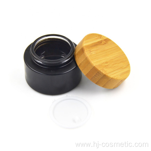 30g Environmental empty bamboo cosmetic lid black frosted glass jars/cosmetic lotion bottles/cosmetic bottles and jars